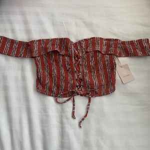 Lottie Moss off the shoulder striped crop top. New with tags in the size small